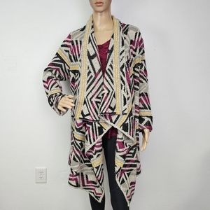 Lucky Brand Cardigan Sweater Geometric Print Sz L Western  Country Aztec Boho